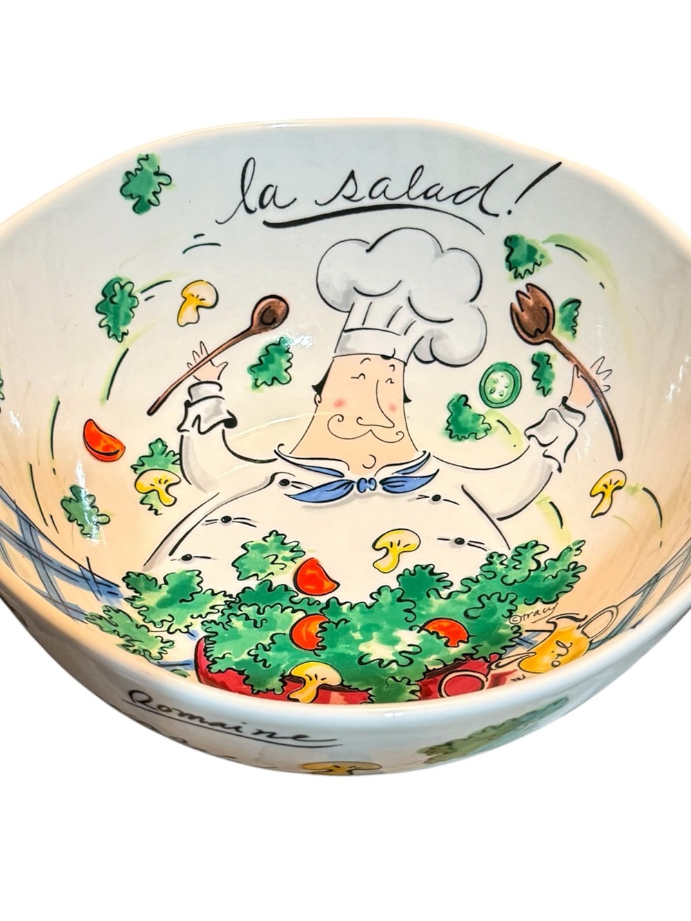 La Salad! Chef Salad Bowl - Colorful Ceramic Serving Bowl
